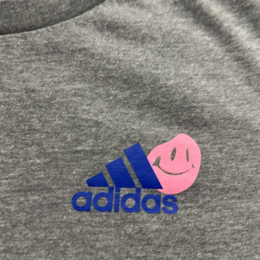 Adidas Boys Long Sleeve Gray Cotton Blend Graphic Tee - Size Large